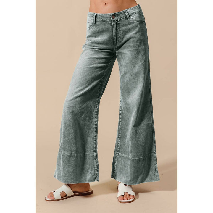 Wide Leg Flared Washed Cord Pants - Taupe or Sage