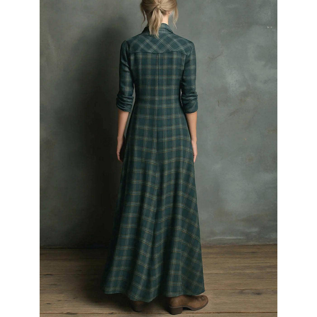 Green Plaid Maxi Shirt Dress