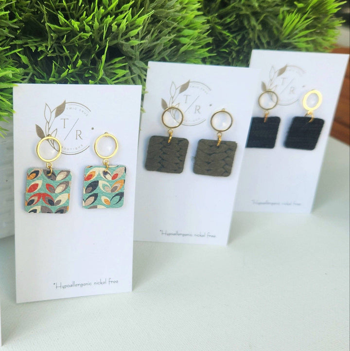 Adele Leather and Gold Mini Dangle Earrings