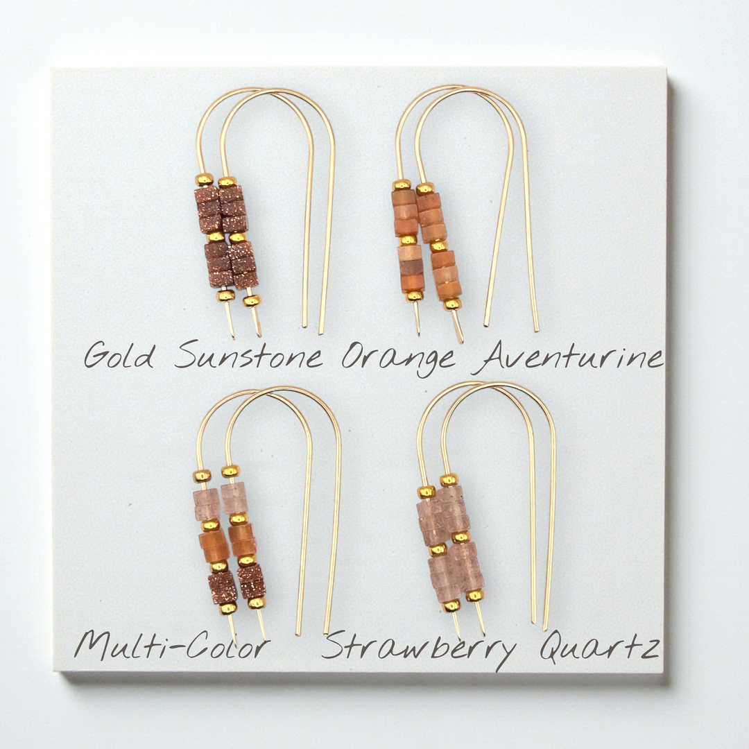 Strawberry Quartz Gemstsone Gold Threader Earrings