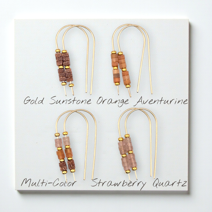 Strawberry Quartz Gemstsone Gold Threader Earrings