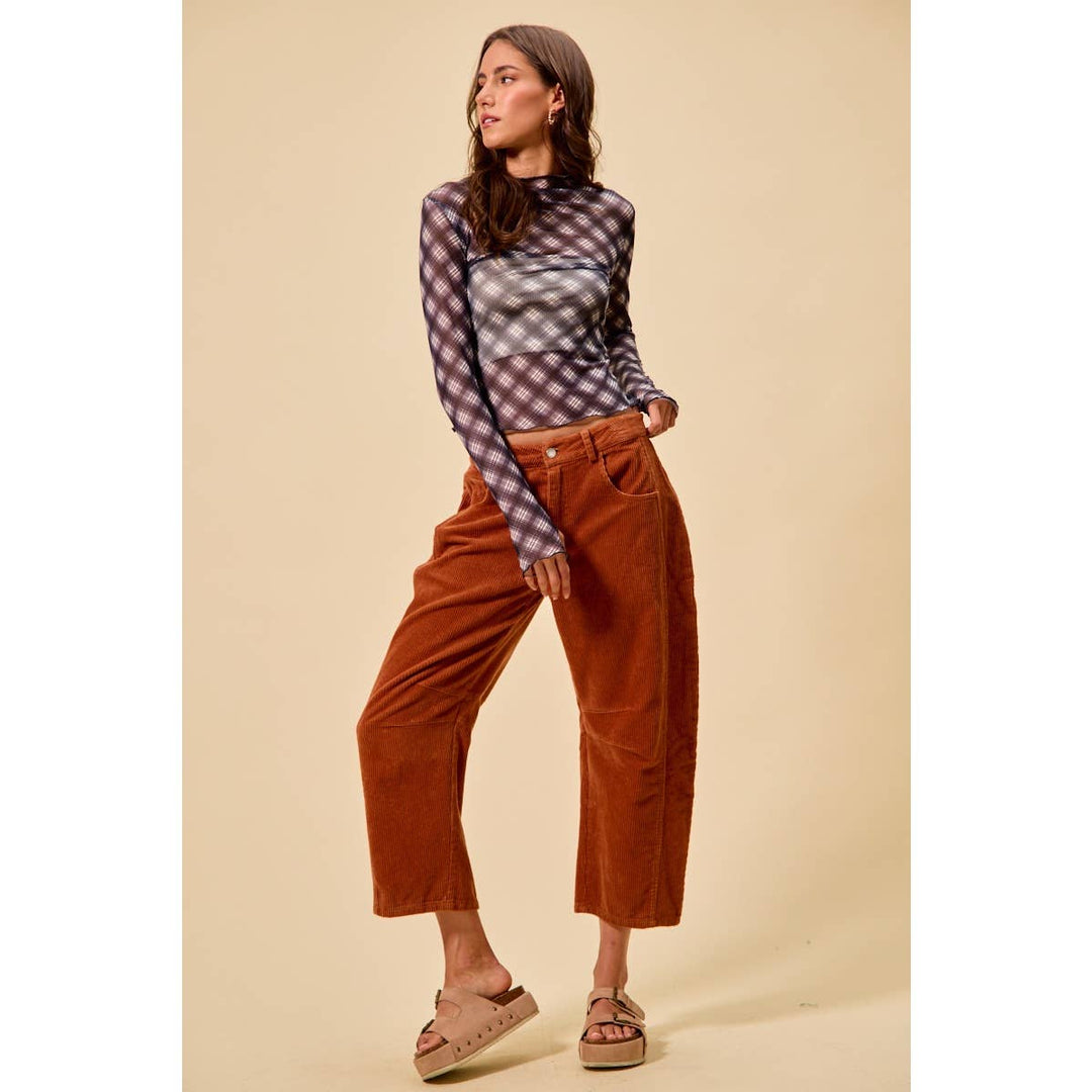 Mid Rise Cord Barrel Pants