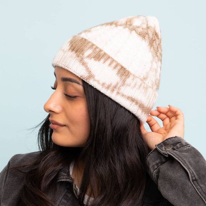 Olive Tie-Dye Cable Knit Beanie