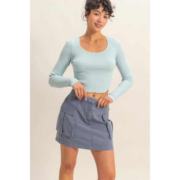 Mineral Washed Cargo Mini Skirt in Dusty Navy