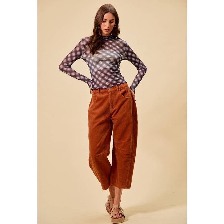 Mid Rise Cord Barrel Pants