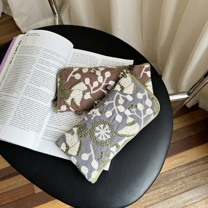 Simple Floral Embroidered Makeup Bag