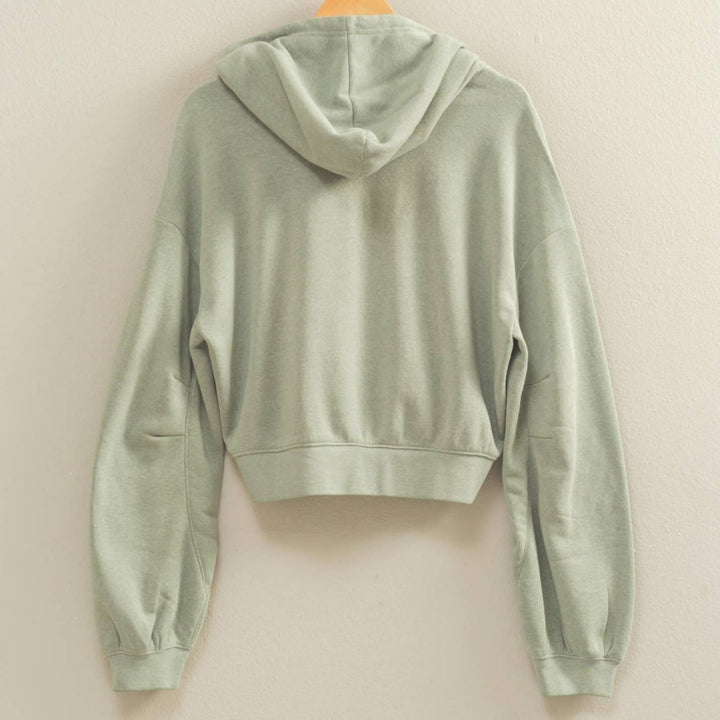 V-Neck Long Sleeve Crop Hoodie in Sage