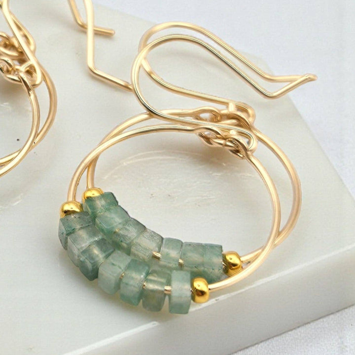 Green Aventurine Gemstone Gold Hoop Earrings