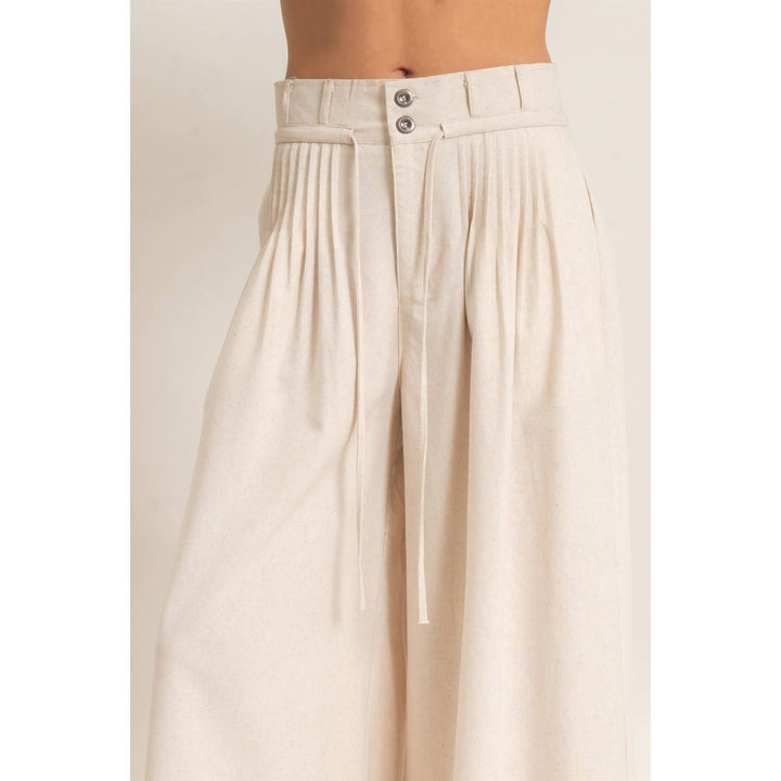 Oatmeal High-Waisted Pintuck Trousers