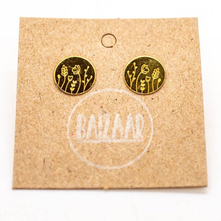 Gold Plated Etched Wildflower Stud
