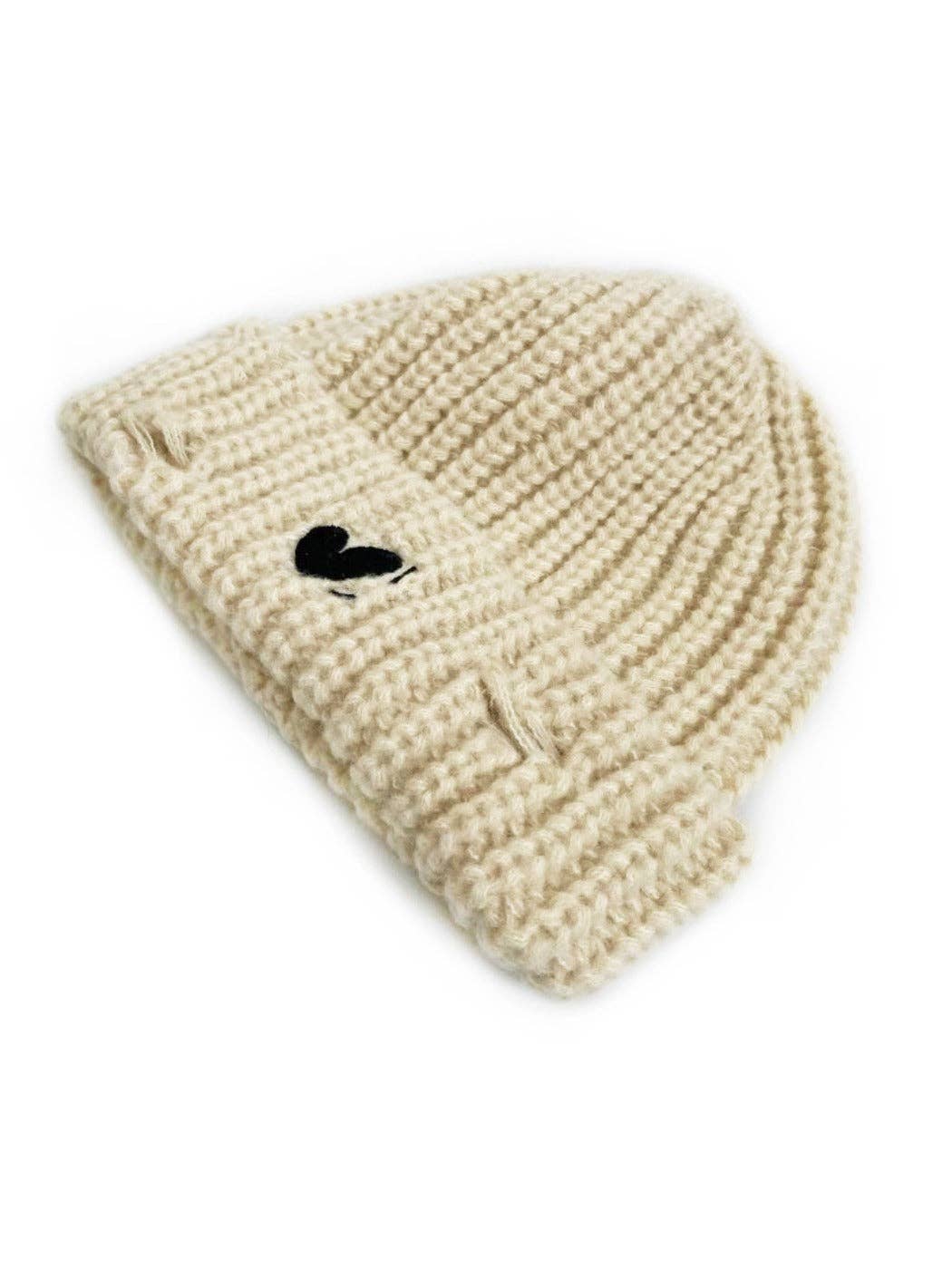 Vintage Knitted Beanie with Embroidered Heart