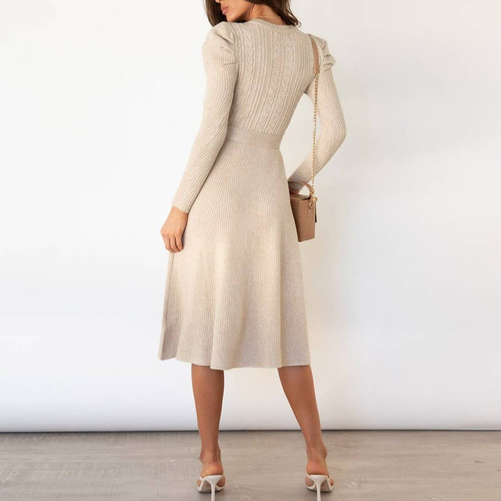 Cable Knit Midi Dress w/ Waist Tie