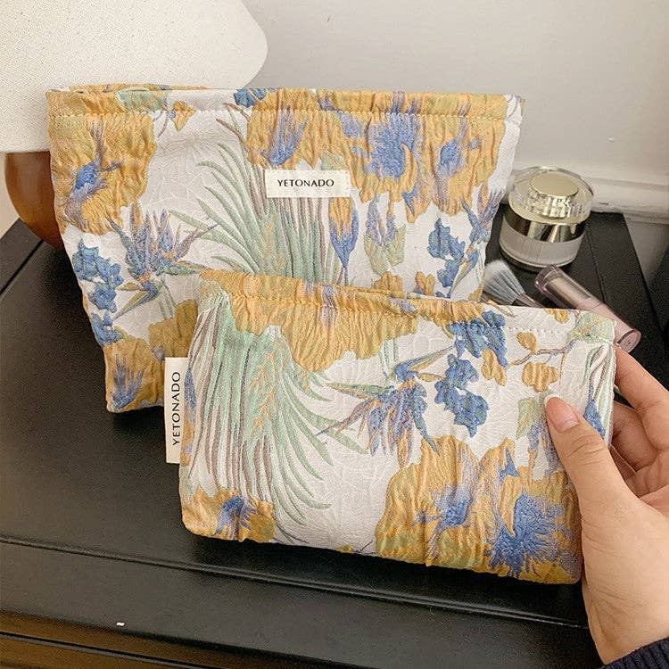 Vintage Floral Embossed Portable Makeup Bag 2 sizes
