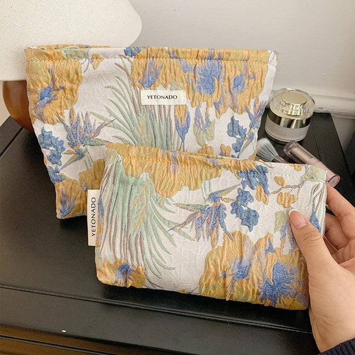 Vintage Floral Embossed Portable Makeup Bag 2 sizes