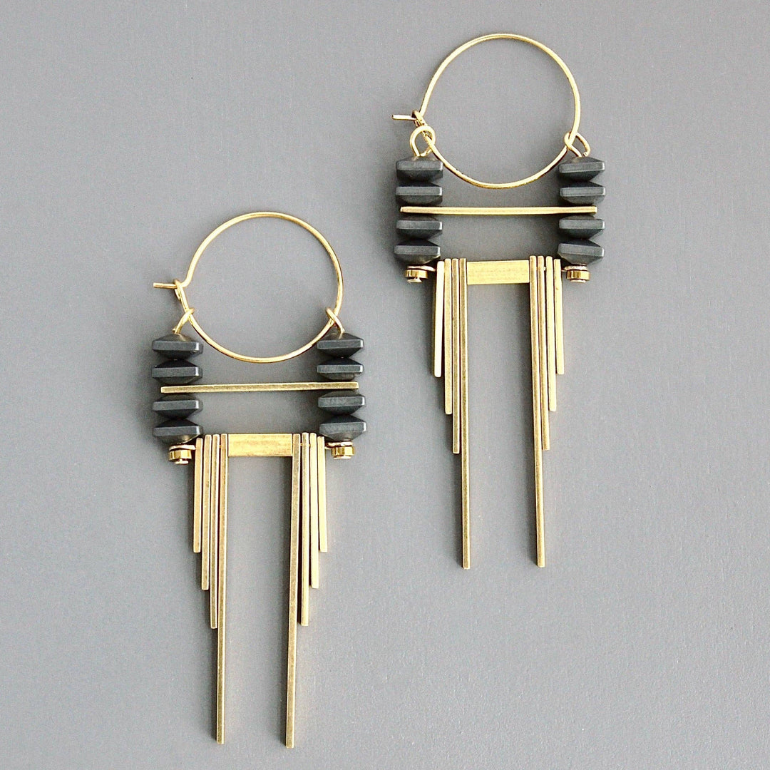 Hematite & Brass Tiered Earring