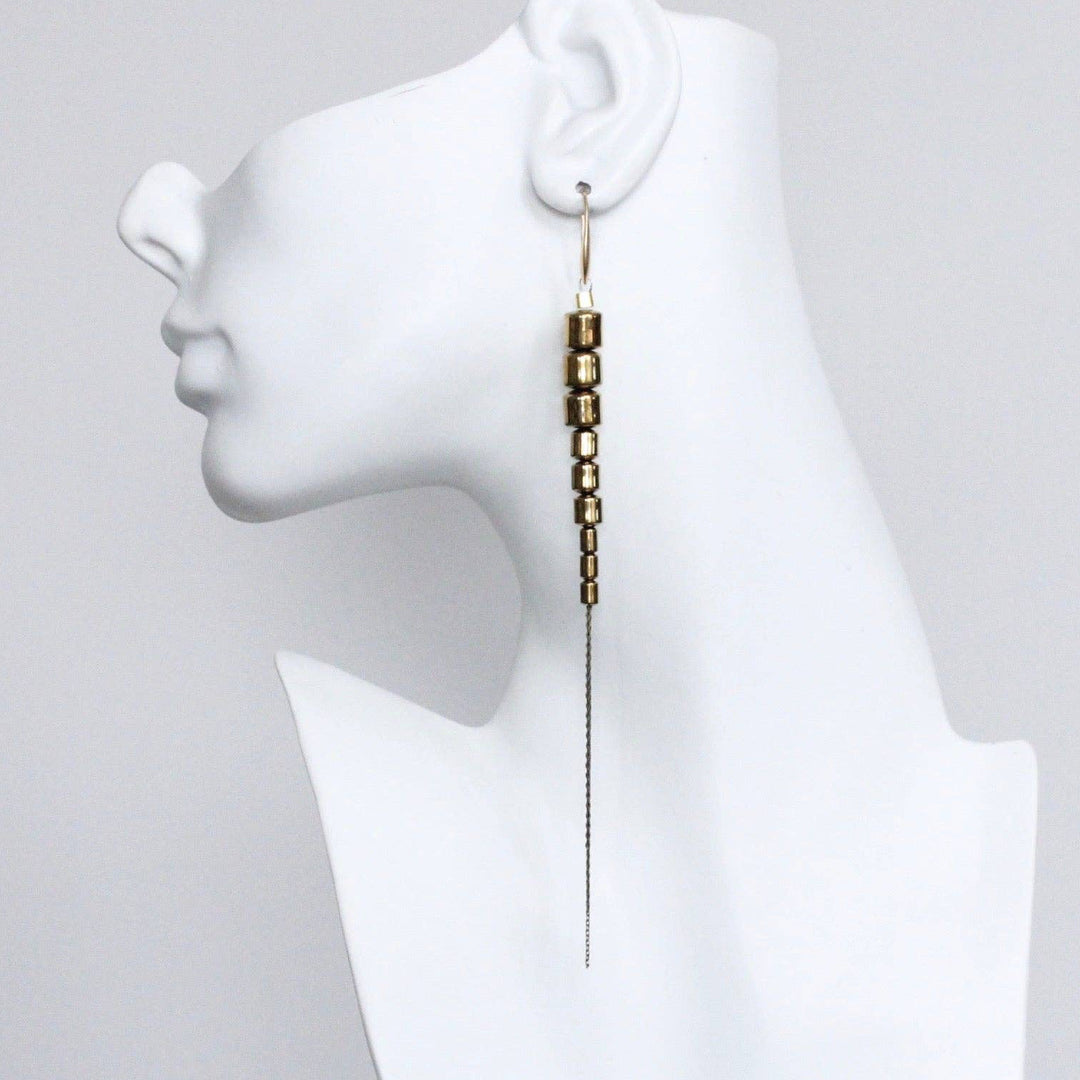 Plated Hematite and Gold Hook Earrings