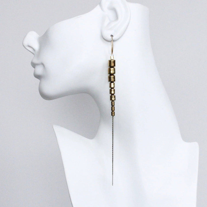 Plated Hematite and Gold Hook Earrings