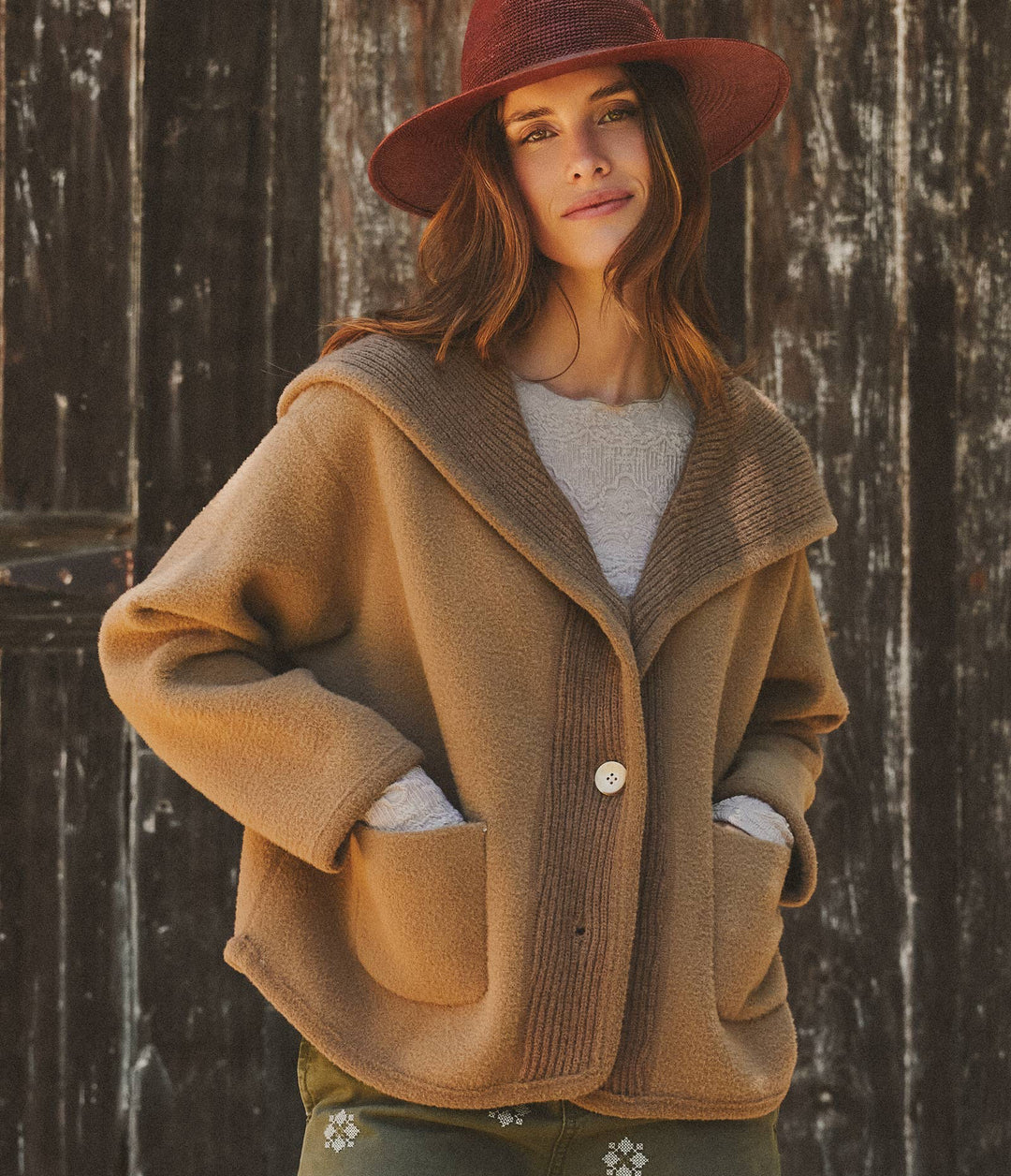 Camel Reversible Wool Blend Shawl Collar Coat