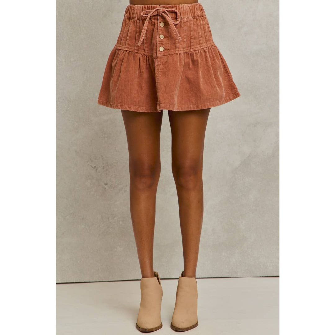 Mineral Wash Cord Flared Mini Skirt