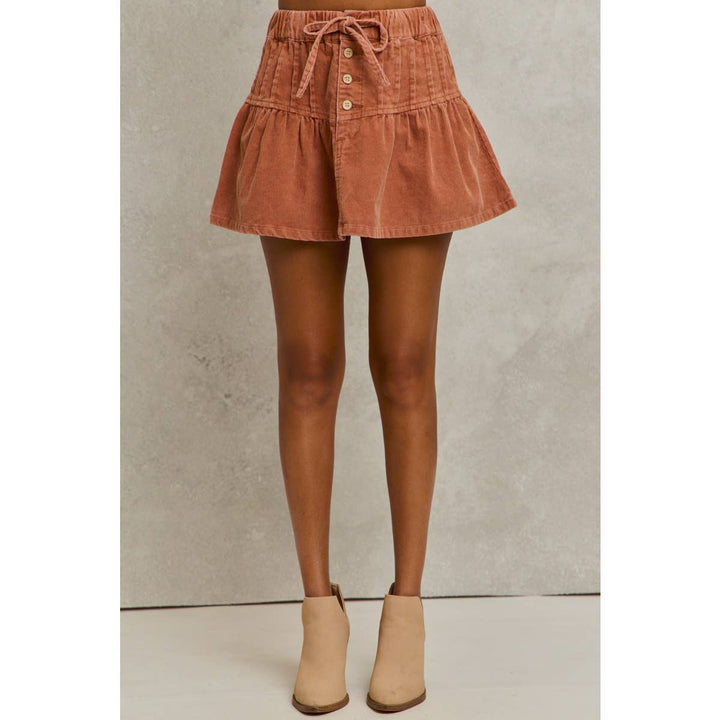 Mineral Wash Cord Flared Mini Skirt