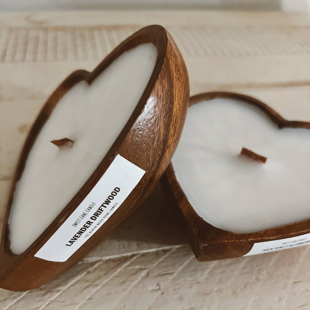 Wooden Heart Bowl Candles