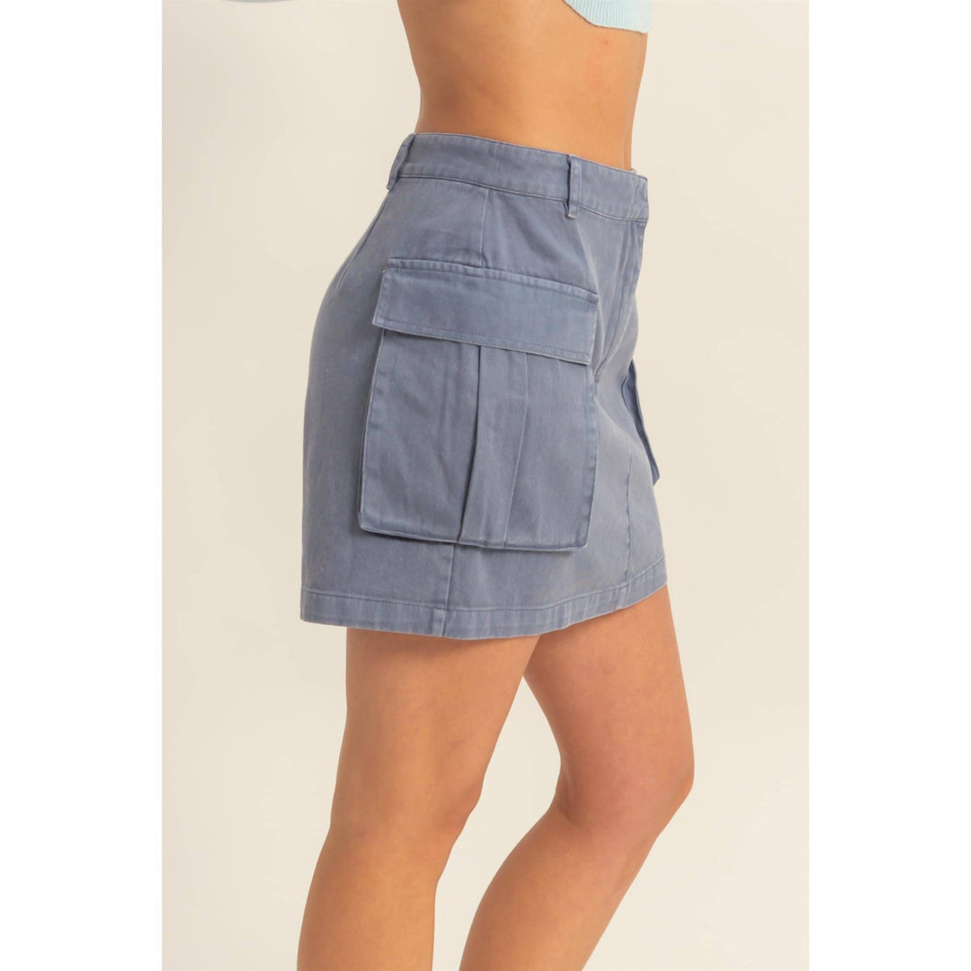 Mineral Washed Cargo Mini Skirt in Dusty Navy