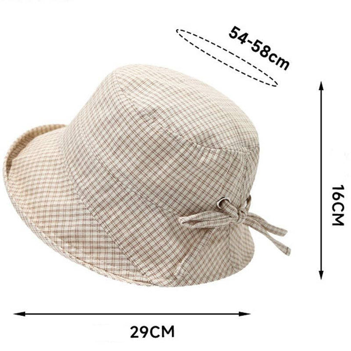 Khaki Plaid Bowknot Wide Brim Bucket Hat
