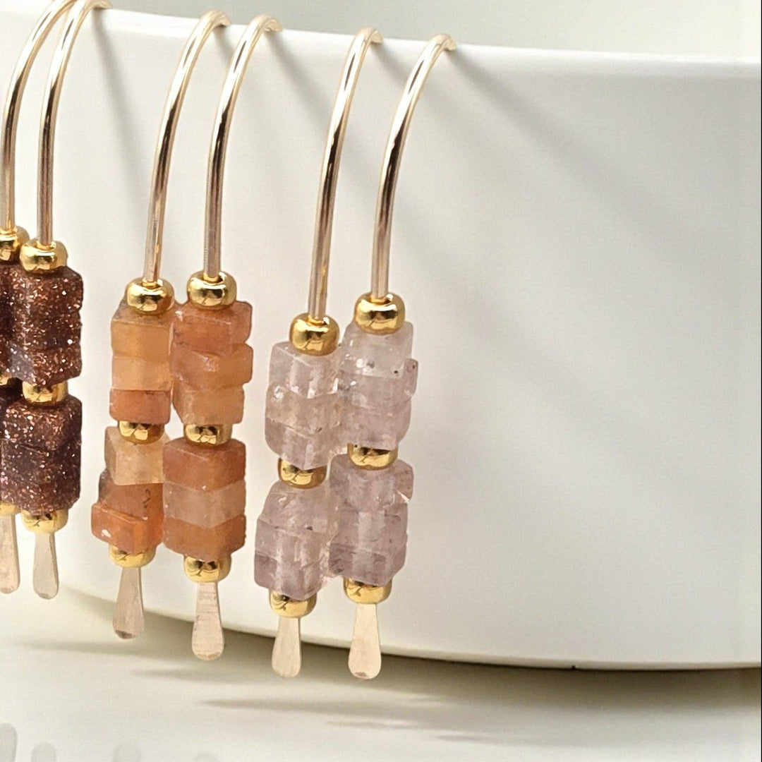 Strawberry Quartz Gemstsone Gold Threader Earrings