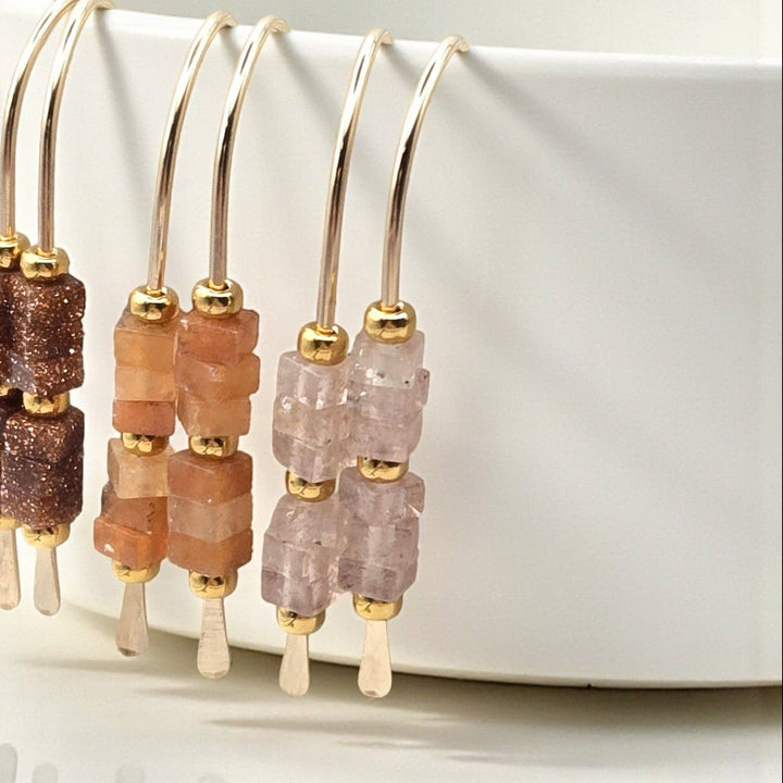 Strawberry Quartz Gemstsone Gold Threader Earrings