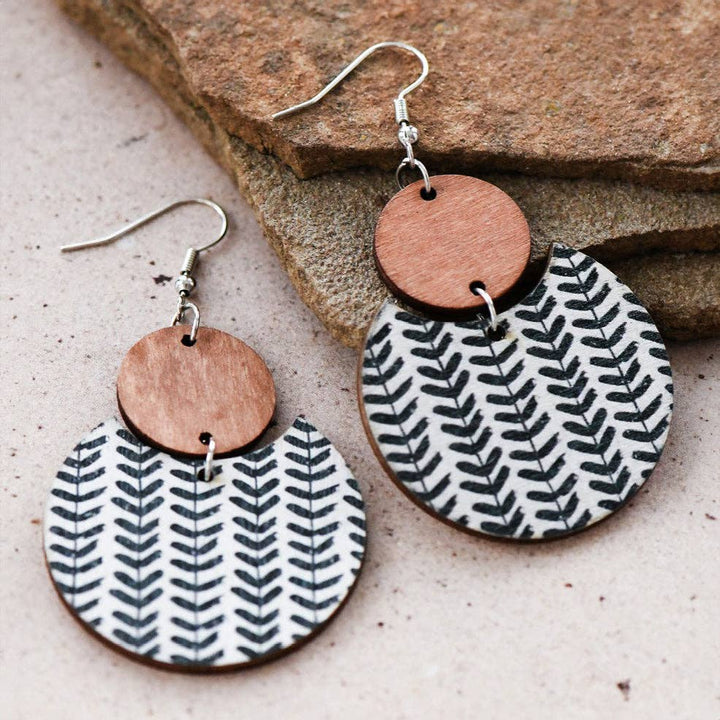 Boho Chic Printed Cork Wooden Dangle Earrings