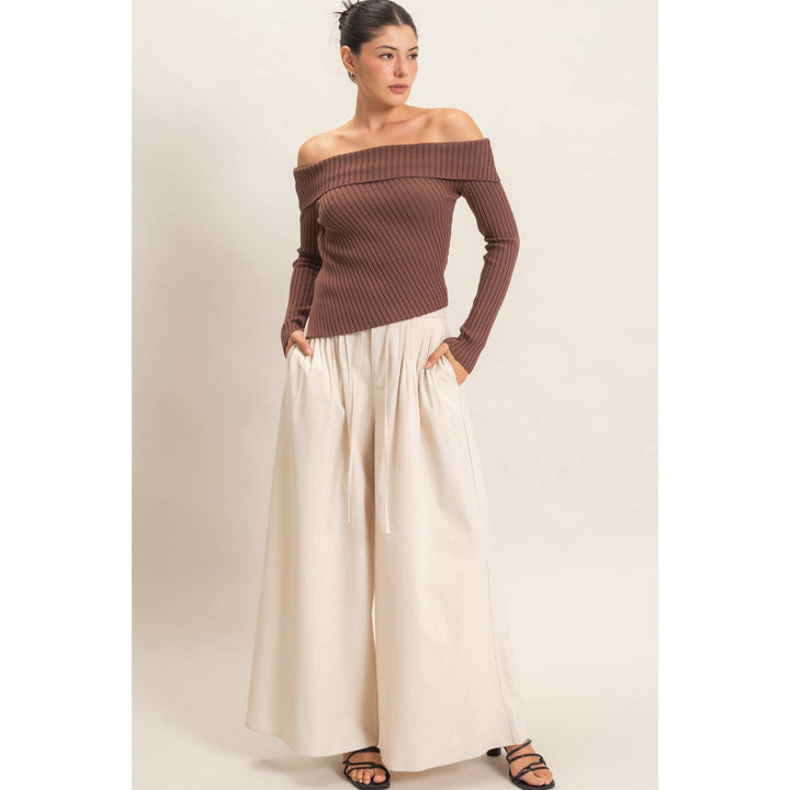 Oatmeal High-Waisted Pintuck Trousers
