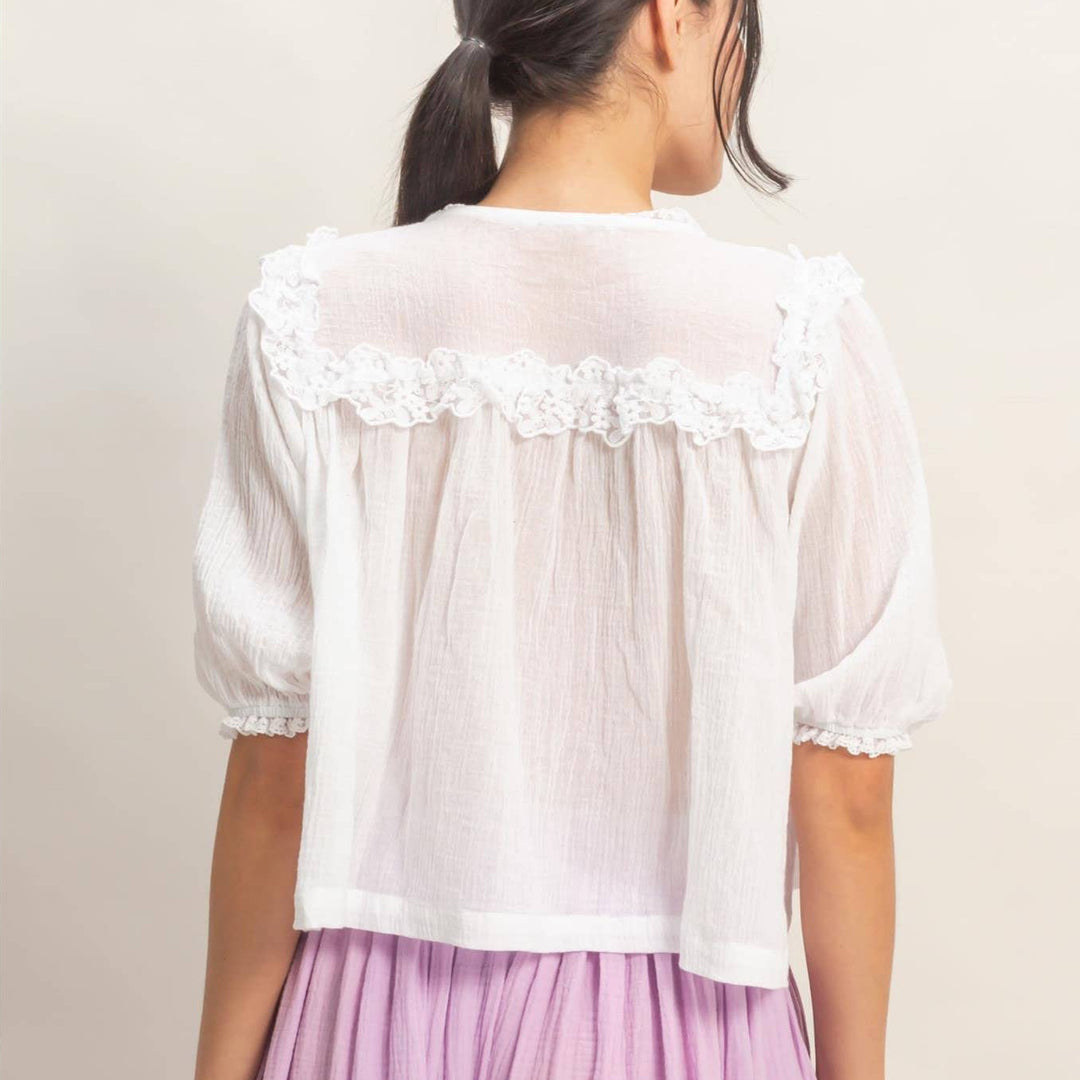 V-Neck Ruffled Lace Top