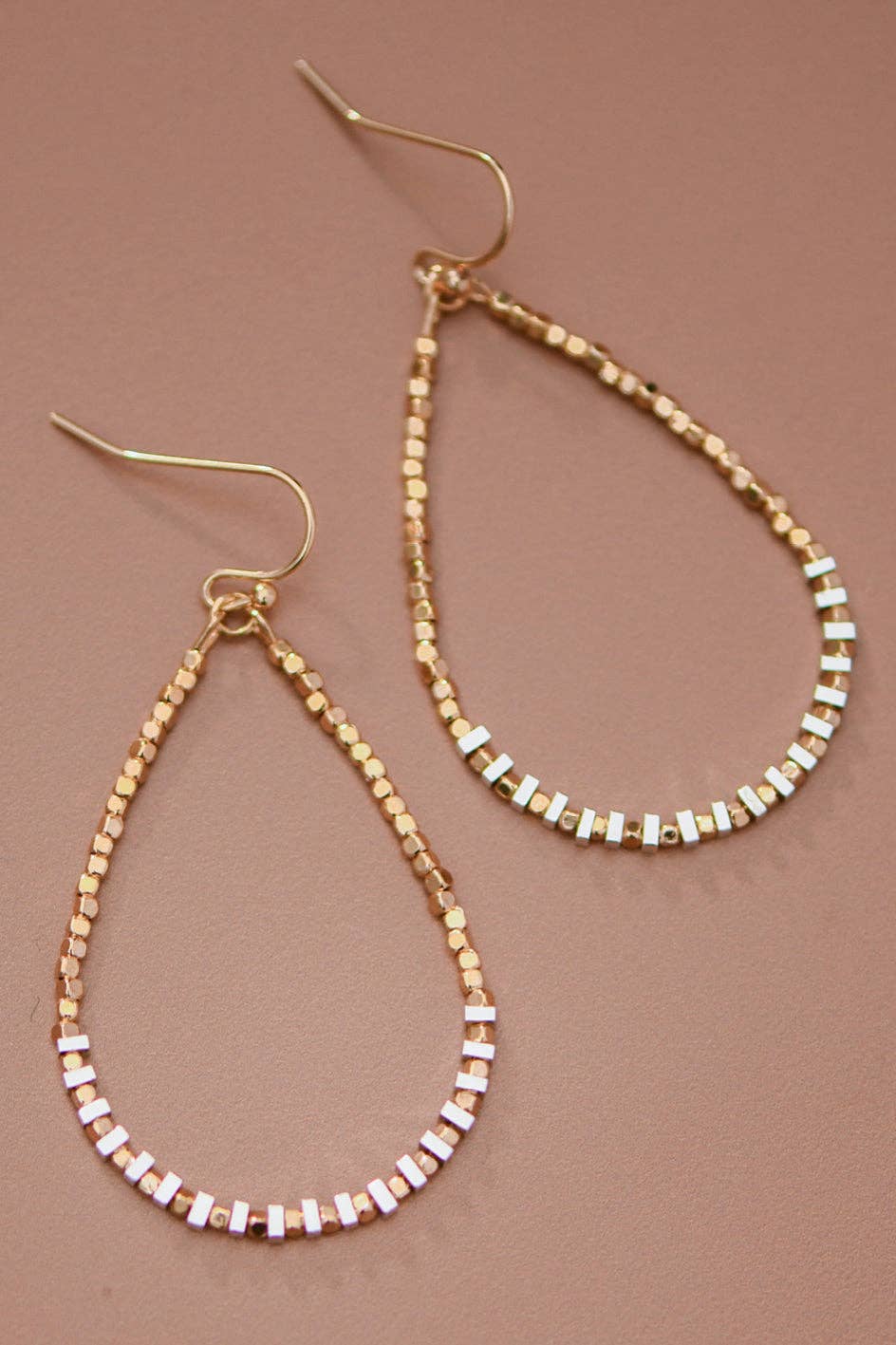 Teardrop Wire Beaded Earrings with Silver Hematite