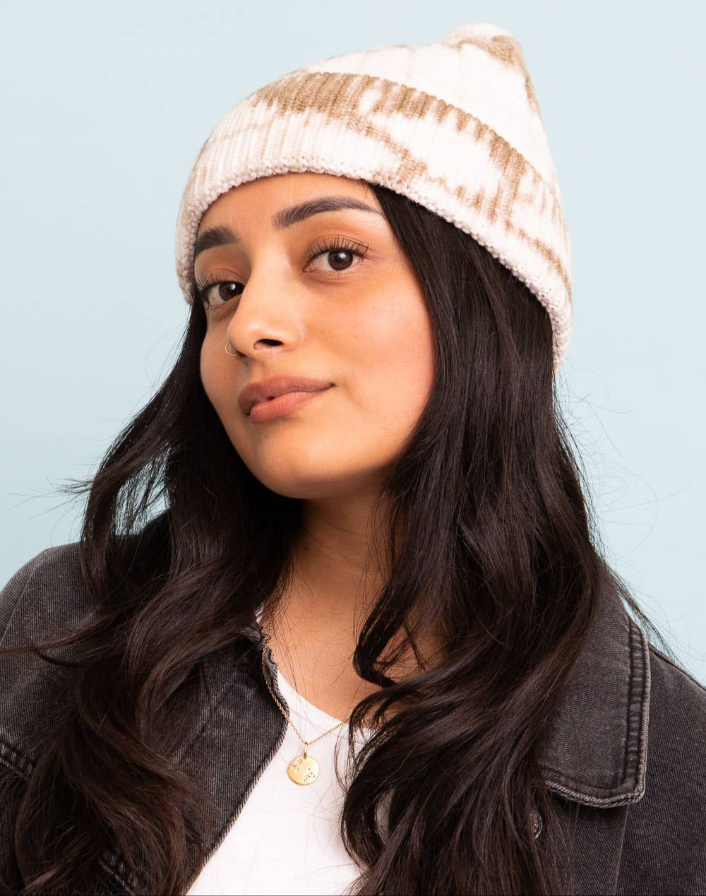 Olive Tie-Dye Cable Knit Beanie
