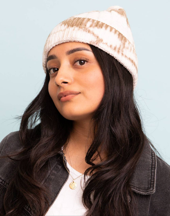 Olive Tie-Dye Cable Knit Beanie