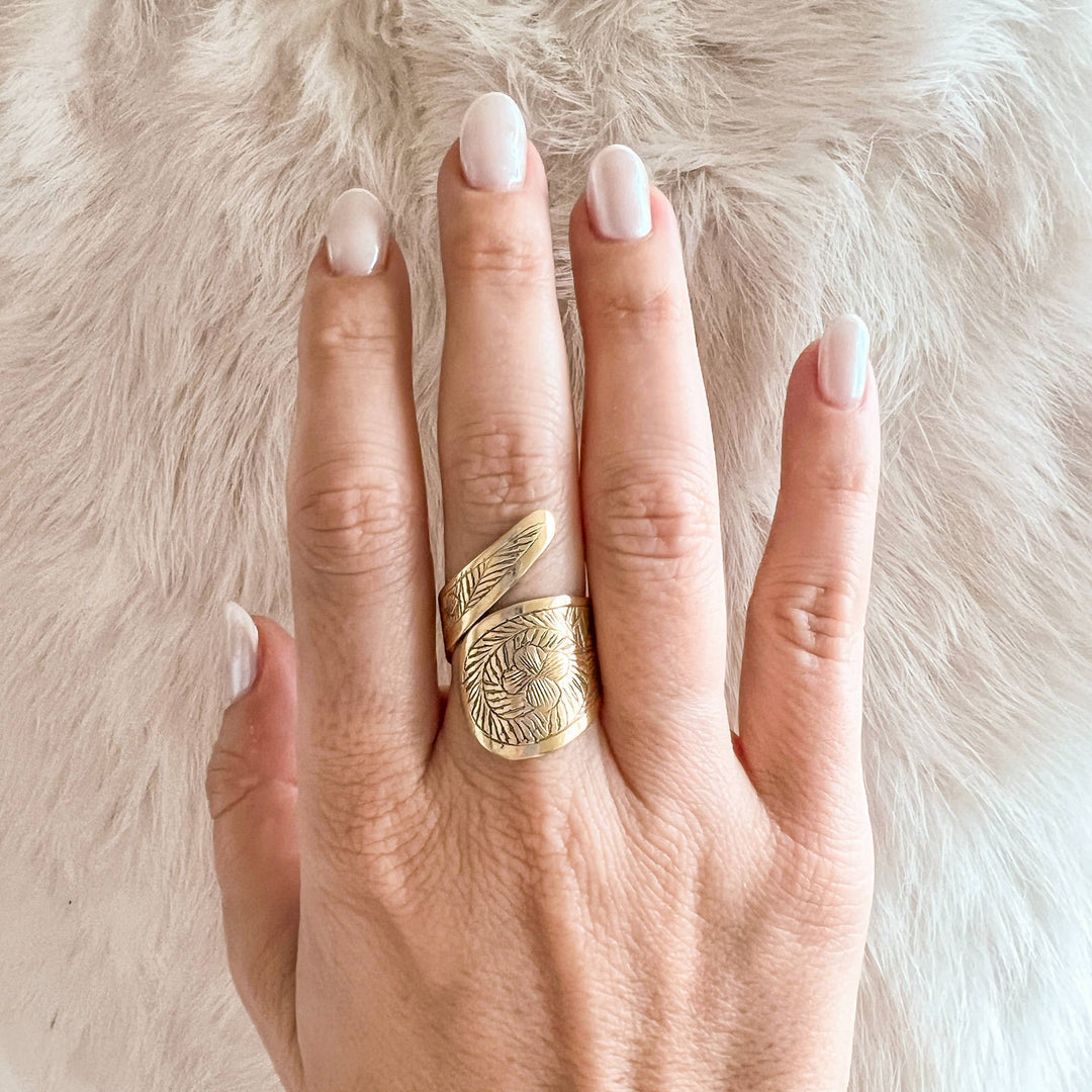 Adjustable Etched Brass Wrap Ring