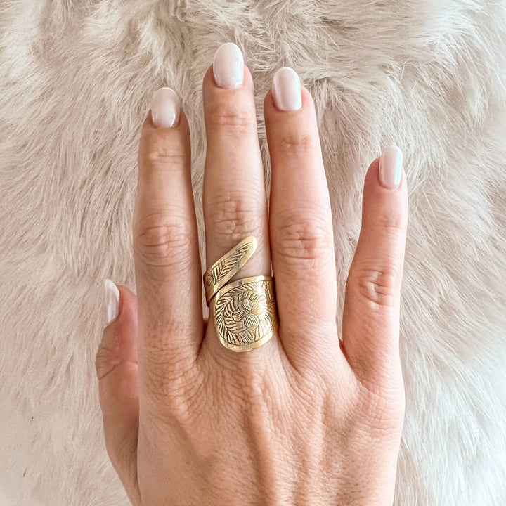 Adjustable Etched Brass Wrap Ring