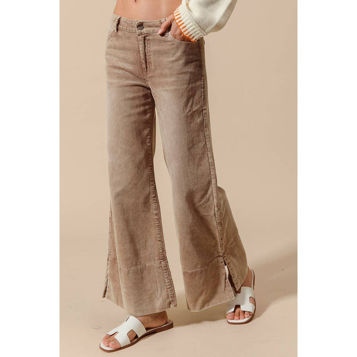 Wide Leg Flared Washed Cord Pants - Taupe or Sage