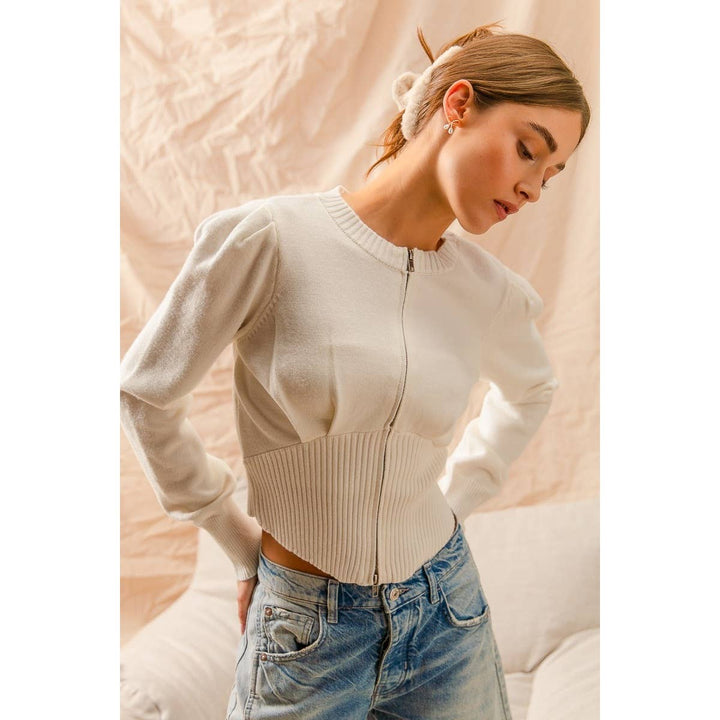 Zip Sweater Jacket with Ribbed Hem