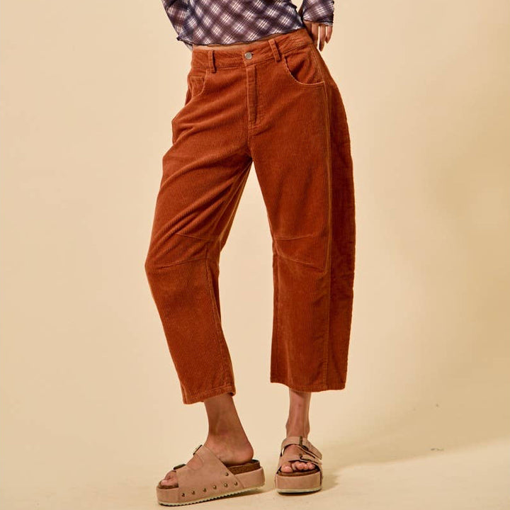 Mid Rise Cord Barrel Pants