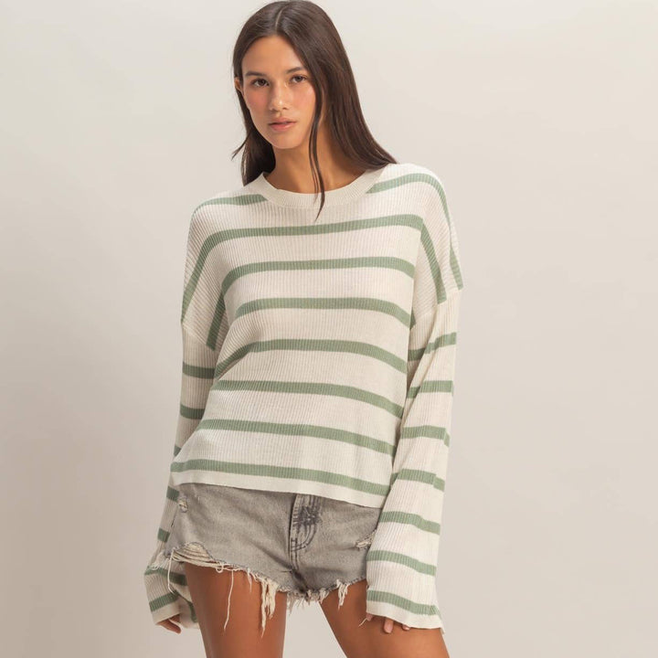 Lightweight Wide-Sleeve Striped Sweater