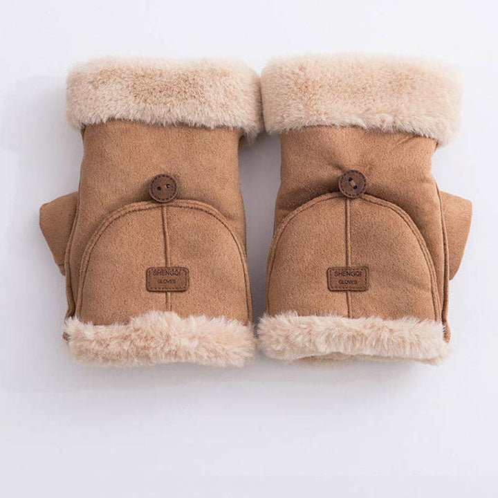 Winter Suede Convertible Thermal Fingerless Mittens  Gloves