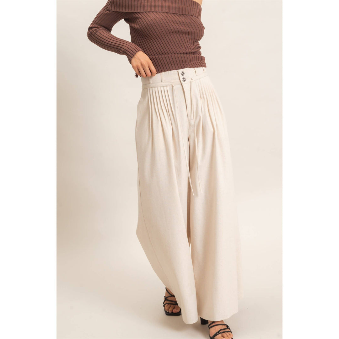Oatmeal High-Waisted Pintuck Trousers
