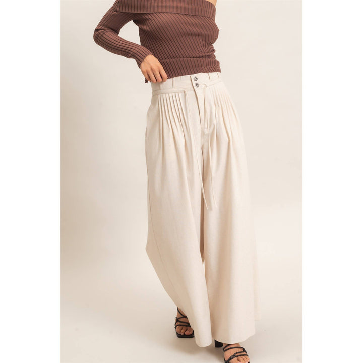 Oatmeal High-Waisted Pintuck Trousers