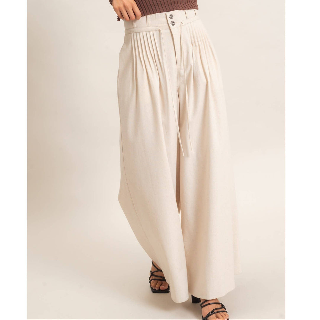 Oatmeal High-Waisted Pintuck Trousers