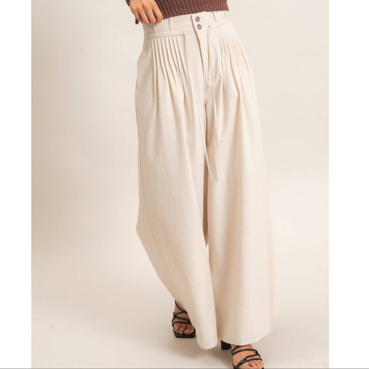 Oatmeal High-Waisted Pintuck Trousers