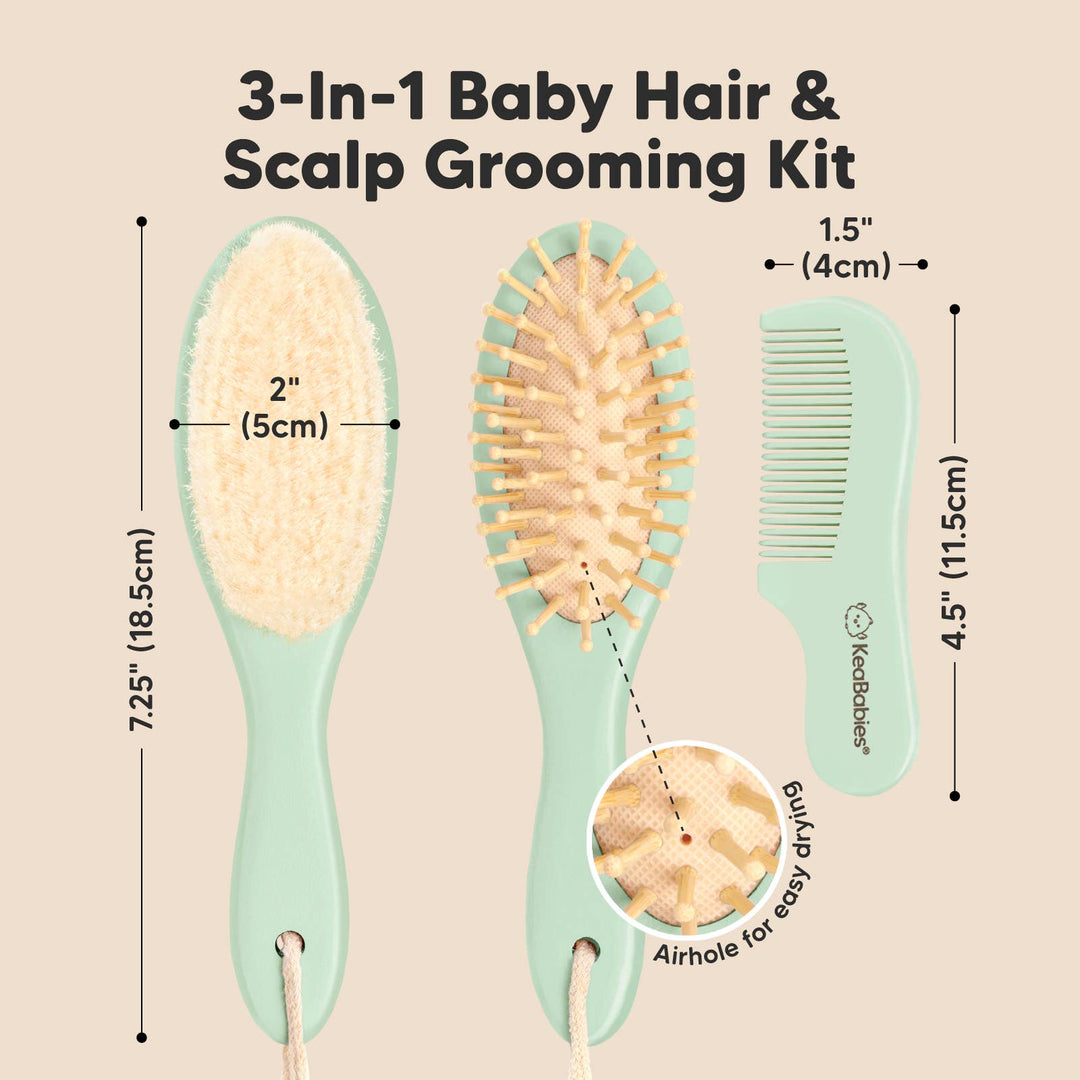 KeaBabies Baby Hair Brush and Comb Set - Sage