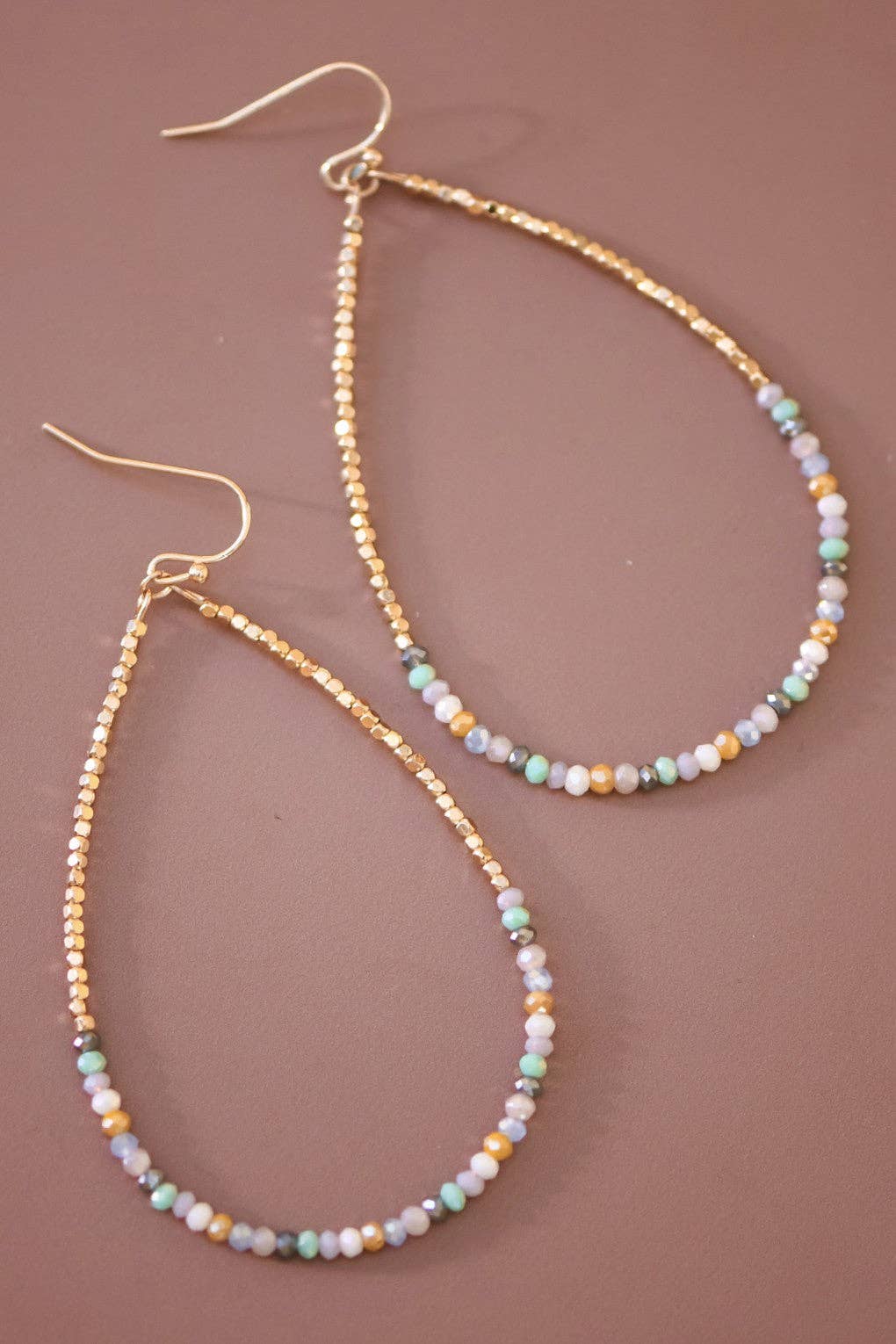 Teardrop Wire Beaded Earrings with Glass Crystals