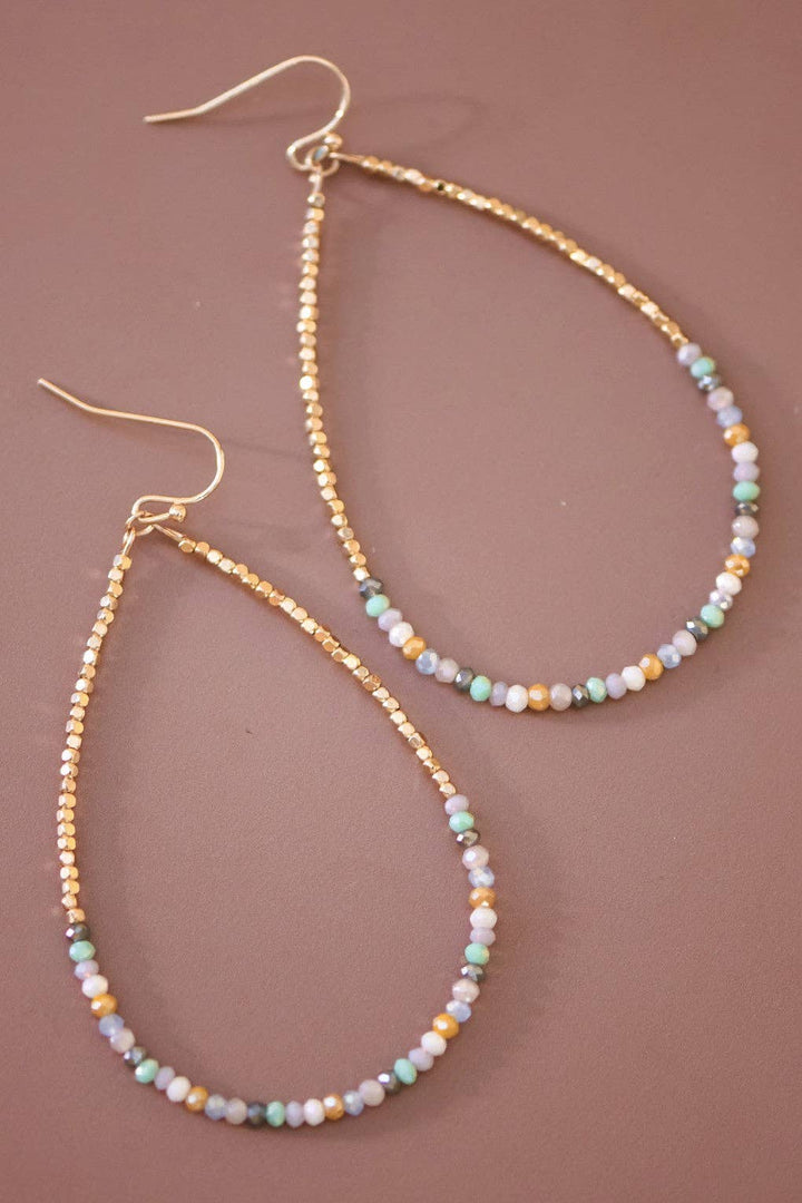 Teardrop Wire Beaded Earrings with Glass Crystals