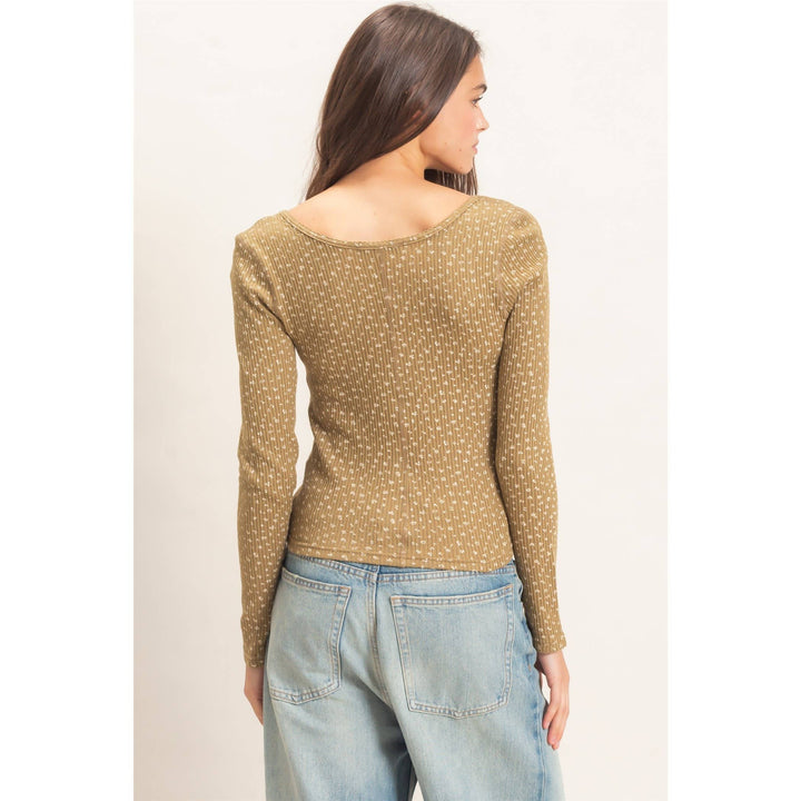 Olive Floral Square Neck Top